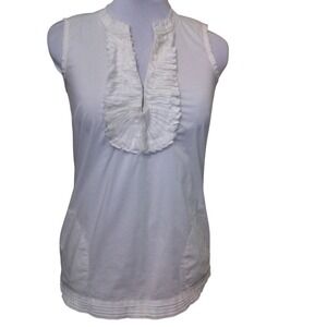 Alfani White Ruffle Bib Sleeveless Cotton Top V-Neck Pintuck Hem Side Pockets